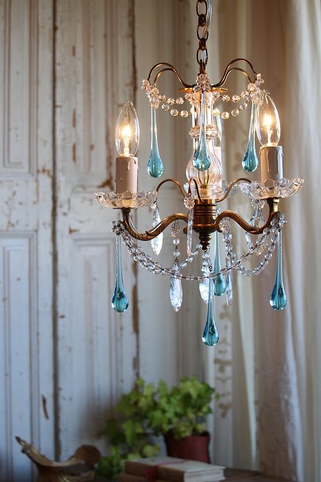 29. フランス アンティーク シャンデリア 3灯 キャンドル ライト 吊り