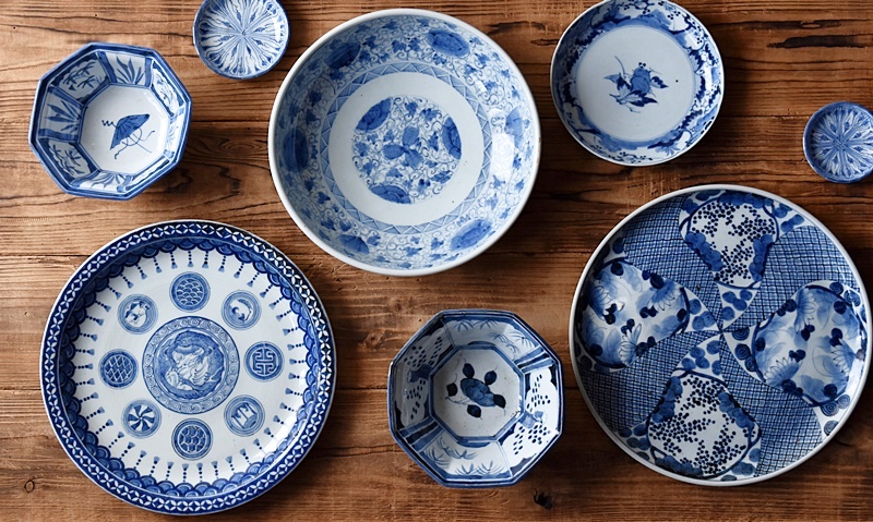 古伊万里 染付 草花模様 八角鉢 - 生活骨董と古布のアンティーク