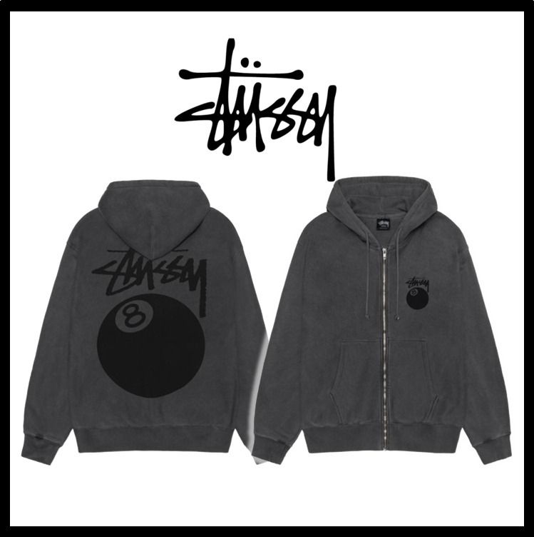 送料・関税込☆STUSSY☆8 BALL ZIP HOODIE PIGMENT DYED☆BLACK