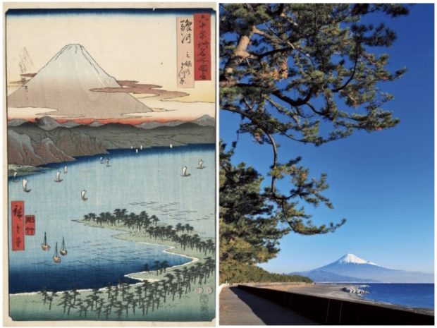 真作】絵画 ガラス絵 風景画 懐かしい日本の原風景 静寂な海と松林 U36