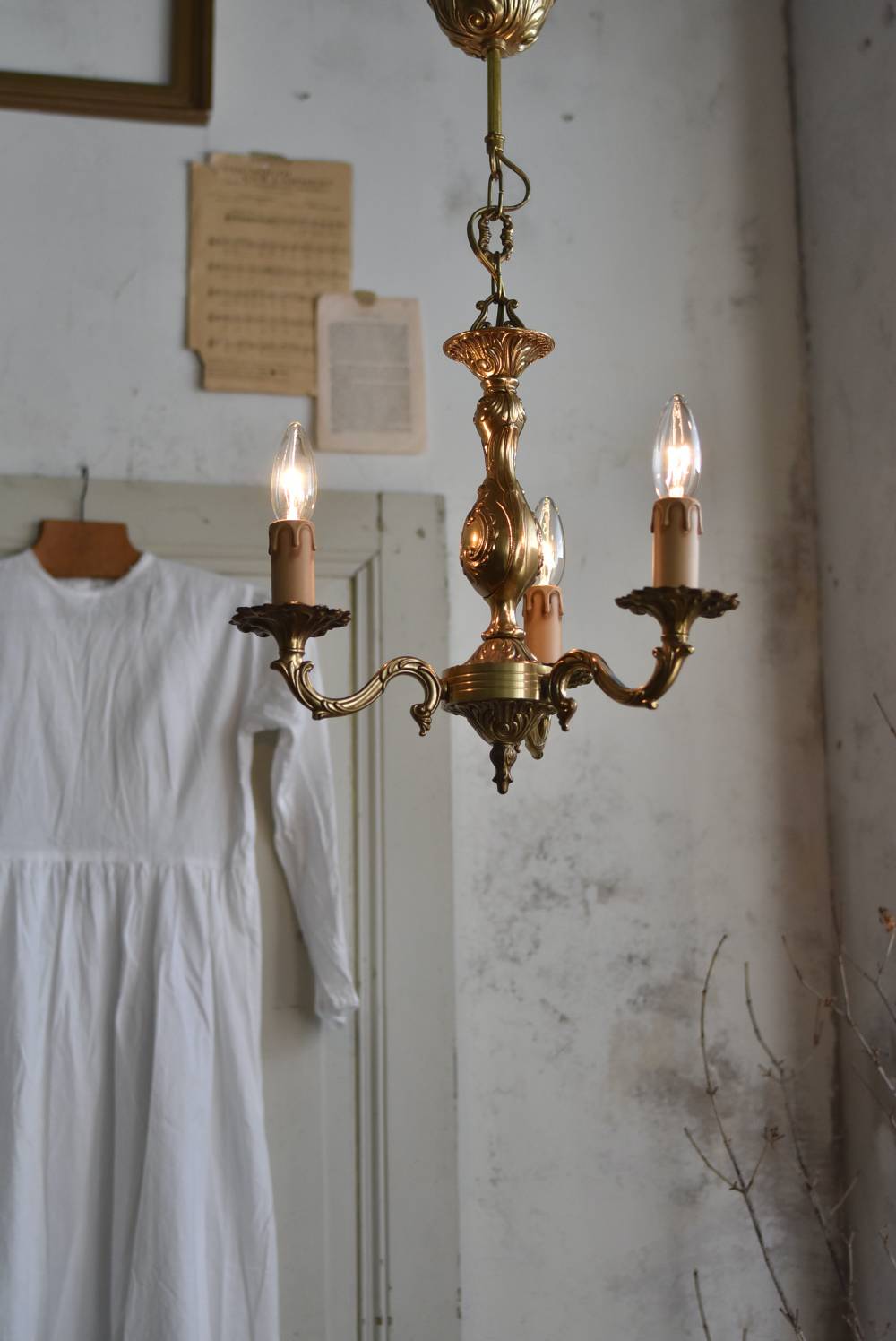 29. フランス アンティーク シャンデリア 3灯 キャンドル ライト 吊り