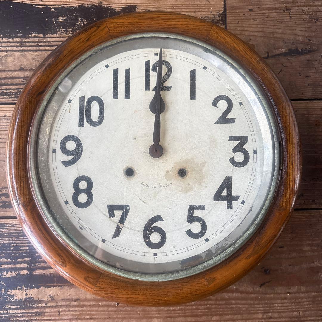 大正頃の吉田時計の木製丸時計　アンティーク時計　電池式 大正頃の吉田時計の木製丸時計 アンティーク時計 電池式 大正頃の吉田