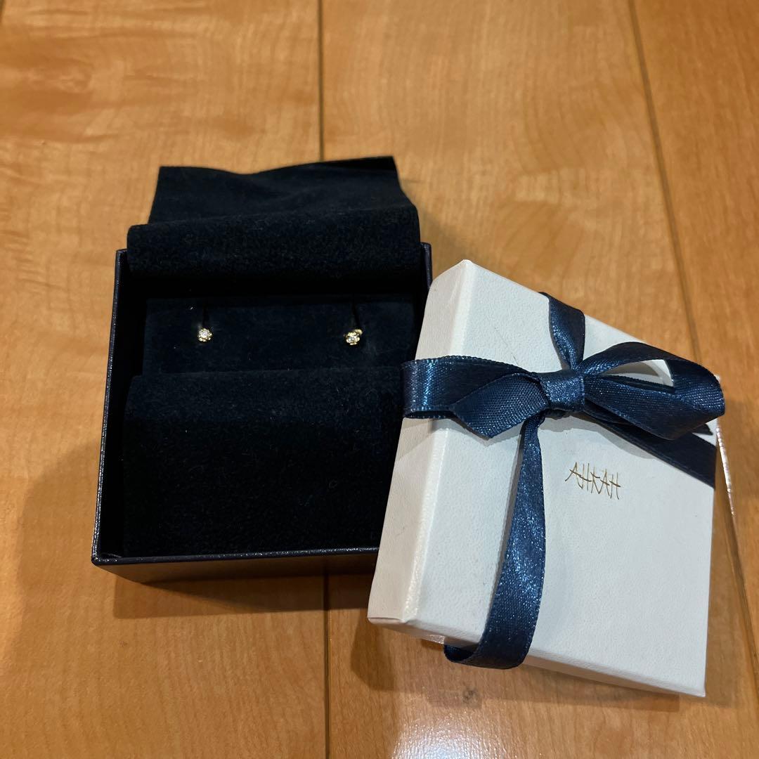 AHKAH ダイヤゴールドピアス　両耳　K18 K18 ダイヤモンド0.26ctx2 合計0.52ct フープピアス ゴールド 本物